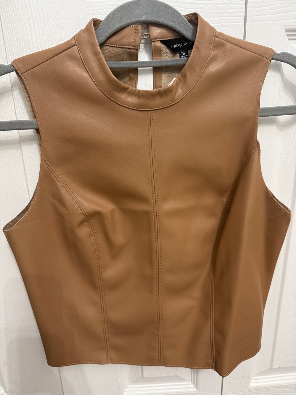 NWT Naked Zebra Faux Leather Sleeveless Shell Top - Tan/Camel